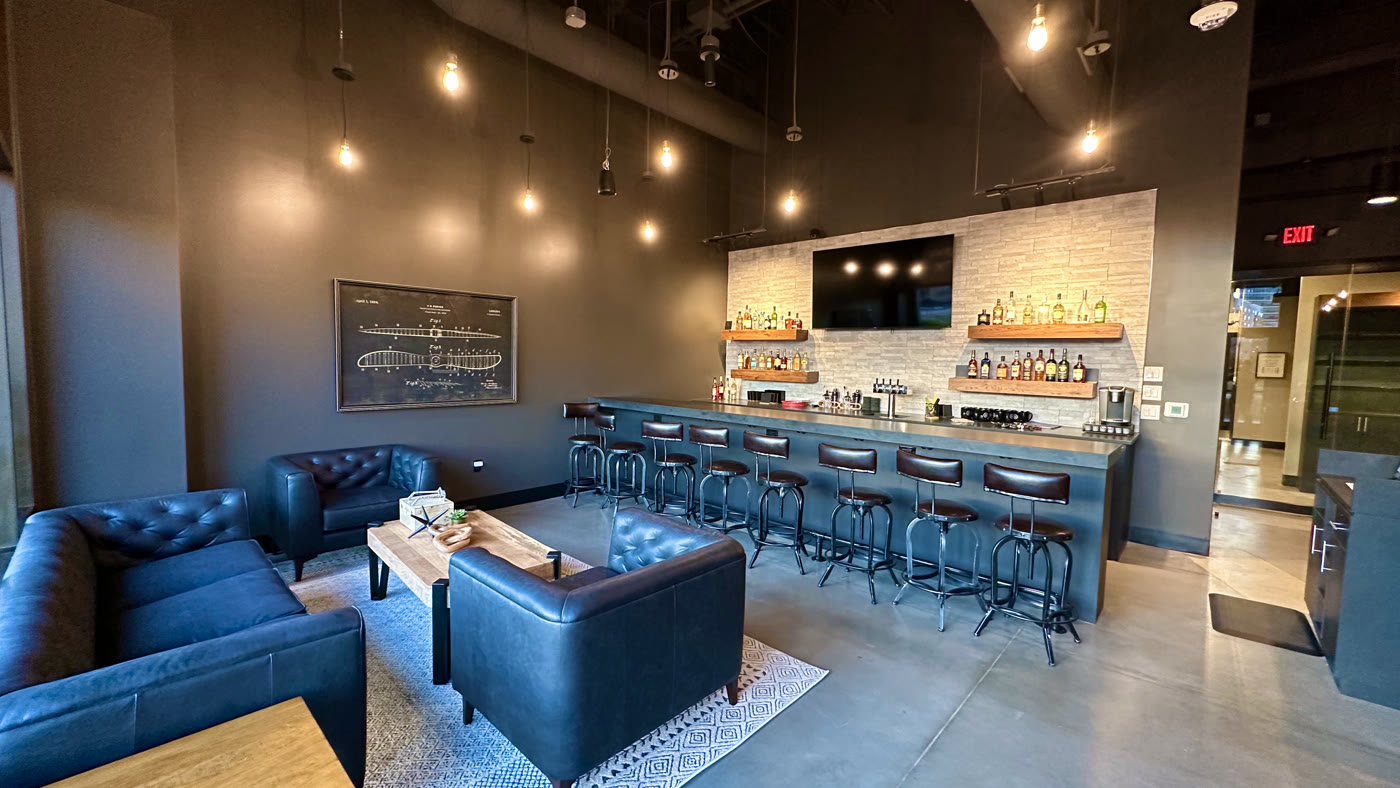 The members lounge at Scissors & Scotch Uptown Charlotte